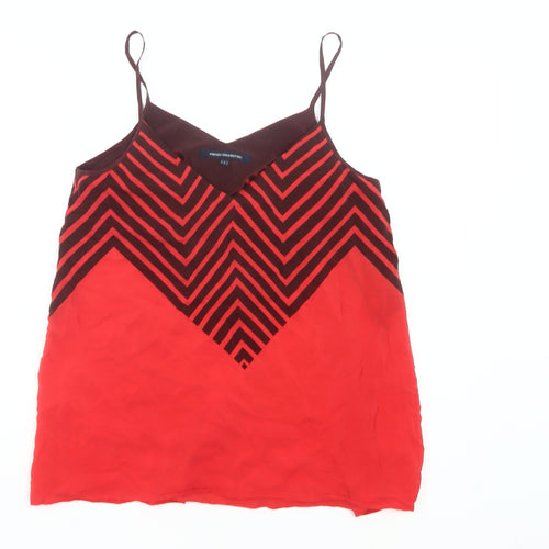 French Connection Women Red Silk Camisole Top Size 8 Geometric V-Neck