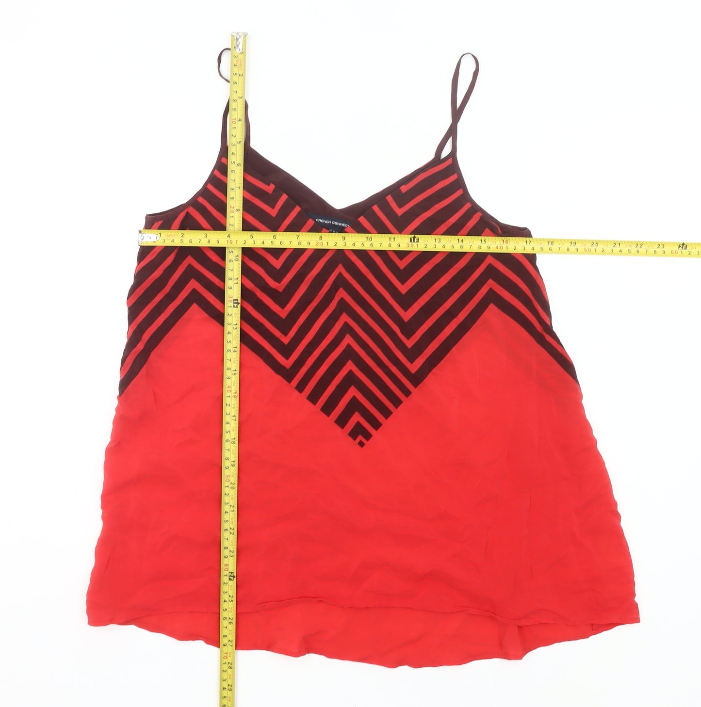French Connection Women Red Silk Camisole Top Size 8 Geometric V-Neck