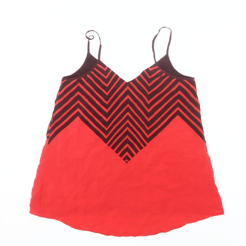 French Connection Women Red Silk Camisole Top Size 8 Geometric V-Neck