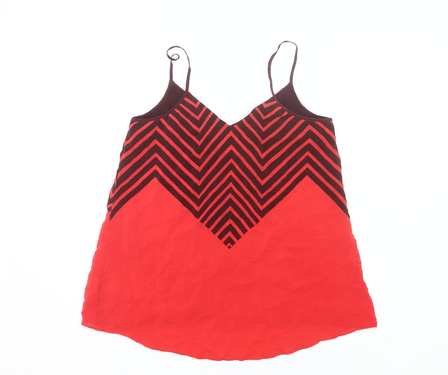 French Connection Women Red Silk Camisole Top Size 8 Geometric V-Neck