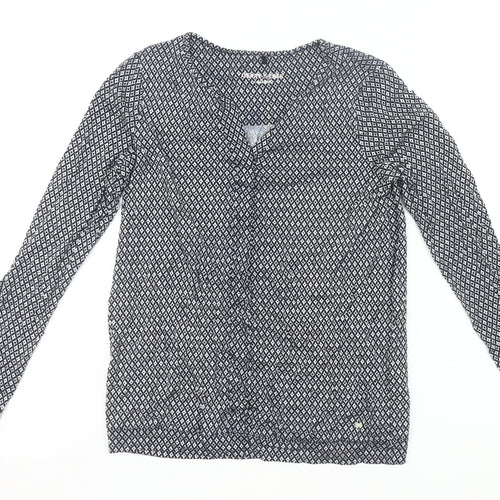 Gerry Weber Women’s Black Geometric Blouse Size 8 Long Sleeve V-Neck