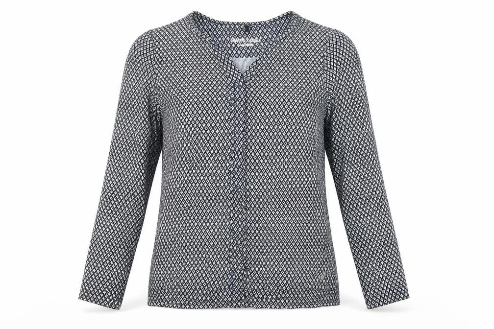 Gerry Weber Women’s Black Geometric Blouse Size 8 Long Sleeve V-Neck