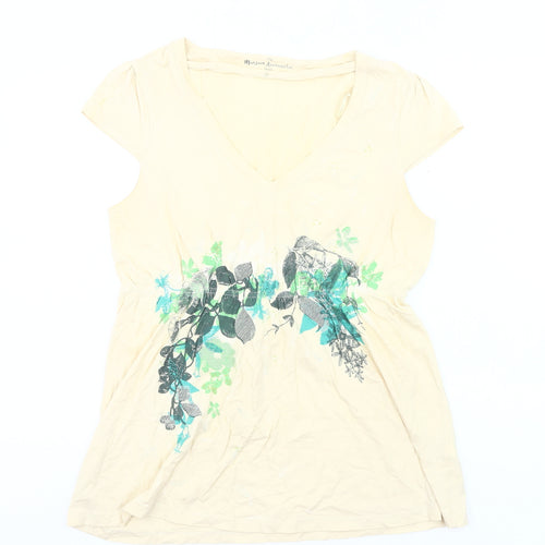Monsoon Women’s Beige Floral Tunic T-Shirt UK 12 V-Neck Cotton