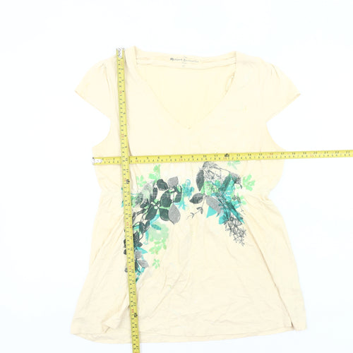 Monsoon Women’s Beige Floral Tunic T-Shirt UK 12 V-Neck Cotton