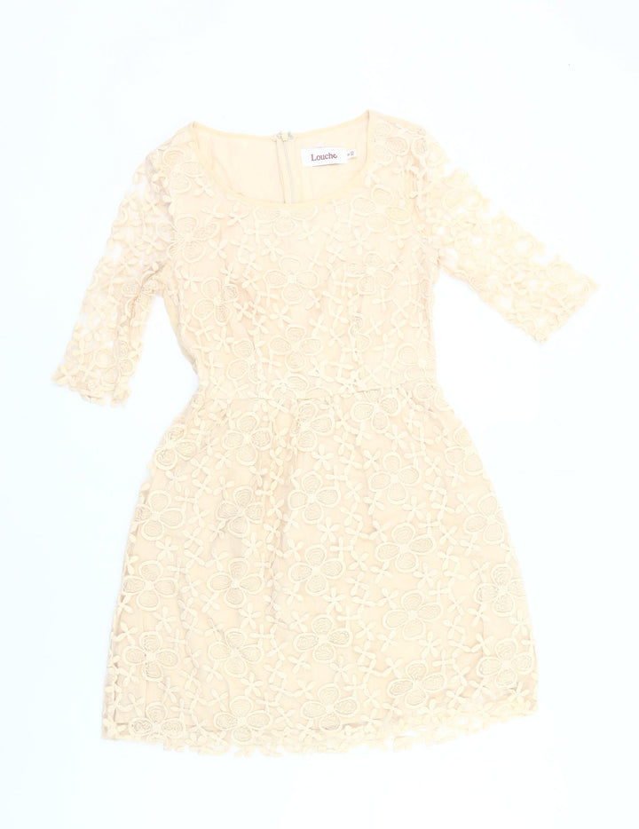Louche Women Beige Size 8 Shift Lace Dress Wedding Party