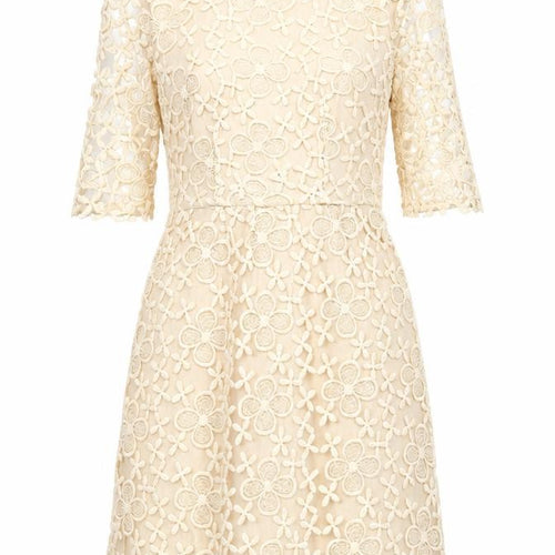 Louche Women Beige Size 8 Shift Lace Dress Wedding Party