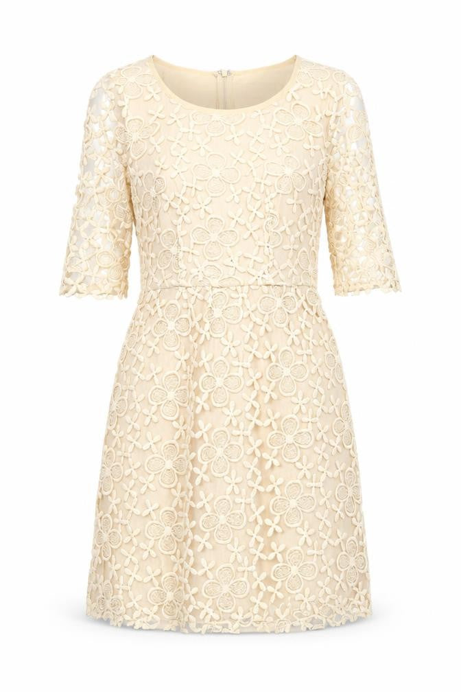 Louche Women Beige Size 8 Shift Lace Dress Wedding Party