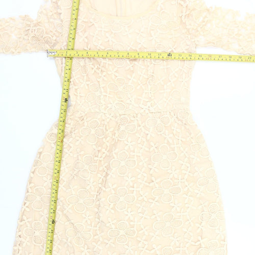 Louche Women Beige Size 8 Shift Lace Dress Wedding Party