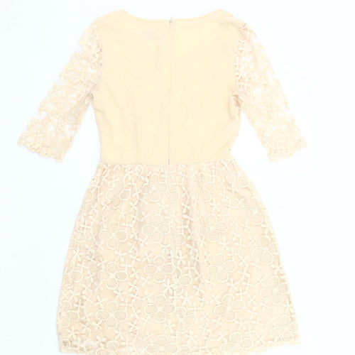 Louche Women Beige Size 8 Shift Lace Dress Wedding Party