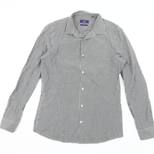 Next Mens Slim Fit Black Check Long Sleeve Button-Up Shirt Size 15.5