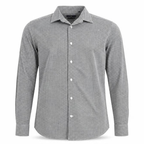 Next Mens Slim Fit Black Check Long Sleeve Button-Up Shirt Size 15.5