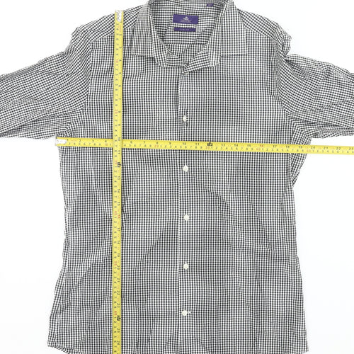 Next Mens Slim Fit Black Check Long Sleeve Button-Up Shirt Size 15.5
