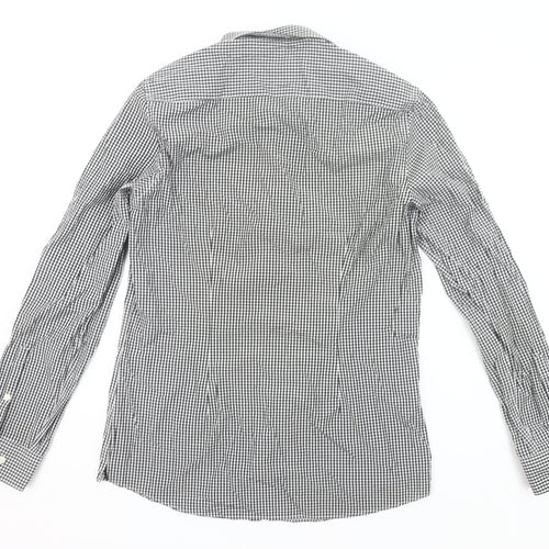 Next Mens Slim Fit Black Check Long Sleeve Button-Up Shirt Size 15.5