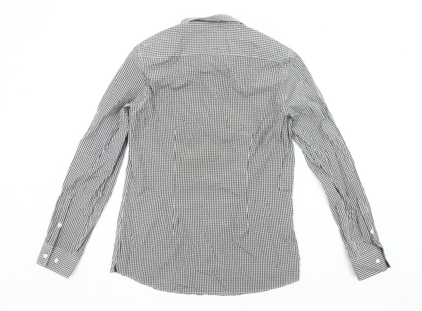 Next Mens Slim Fit Black Check Long Sleeve Button-Up Shirt Size 15.5
