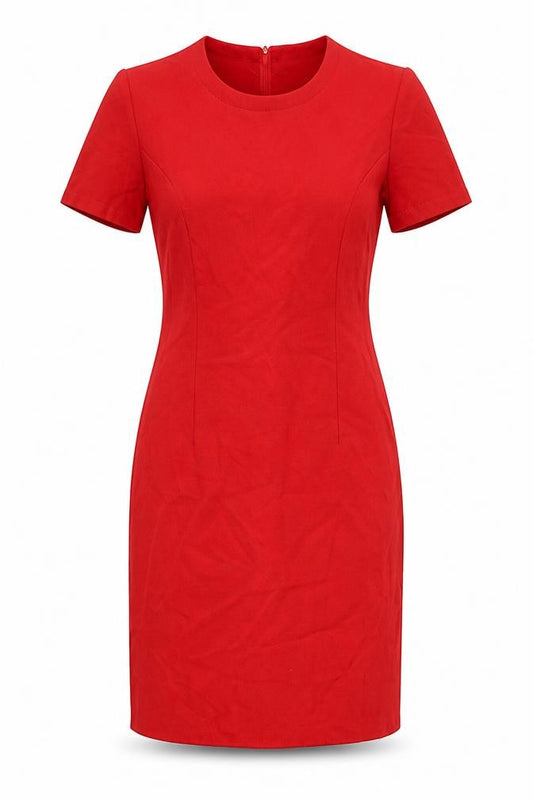 Front view of Marks & Spencer Women’s Red Sheath Dress, size UK 10, Short Sleeve Workwear