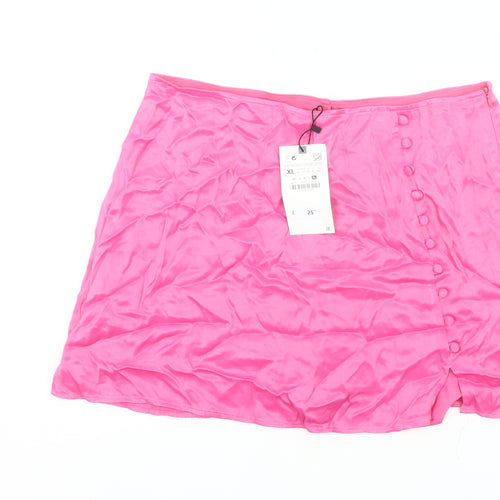 Zara Women Pink Short Satin Pencil Skirt XL Lightweight