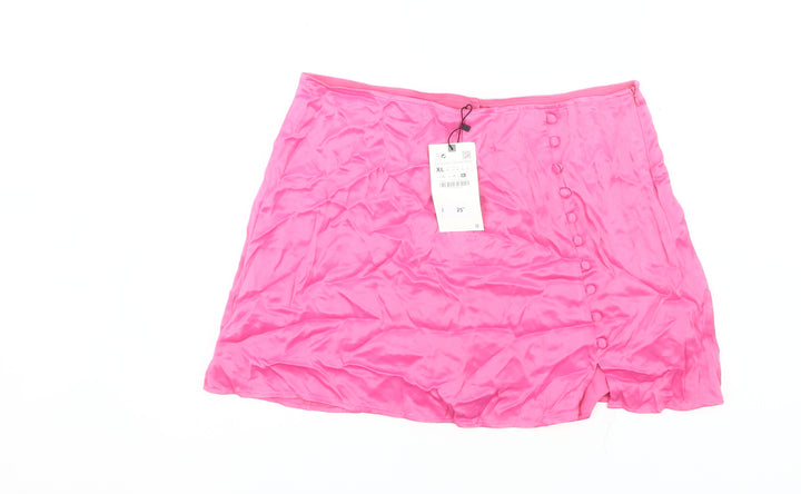 Zara Women Pink Short Satin Pencil Skirt XL Lightweight