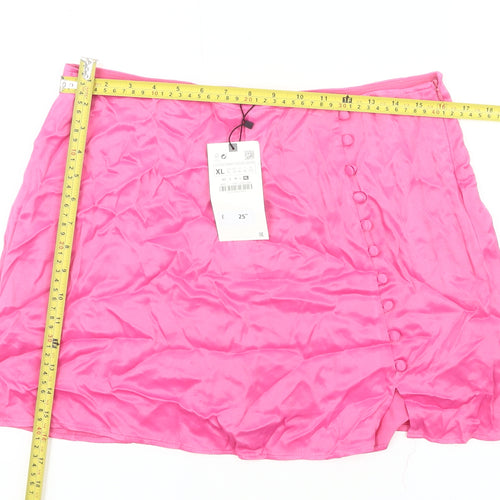 Zara Women Pink Short Satin Pencil Skirt XL Lightweight
