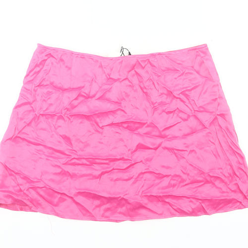 Zara Women Pink Short Satin Pencil Skirt XL Lightweight