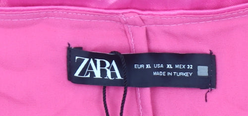 Zara Women Pink Short Satin Pencil Skirt XL Lightweight