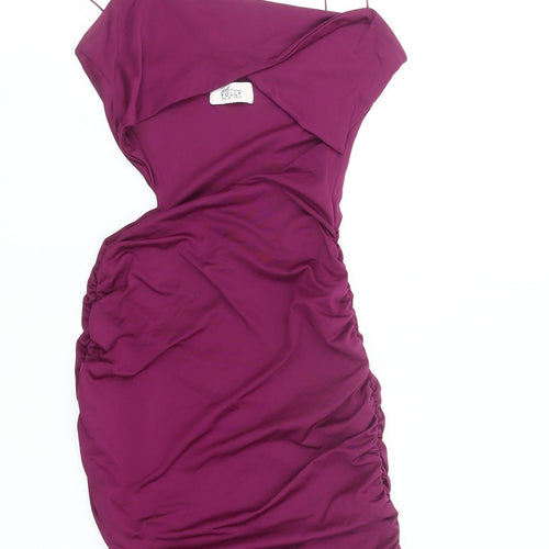 Oh Polly Women’s Purple Bodycon Mini Dress UK 6 Party Ruched