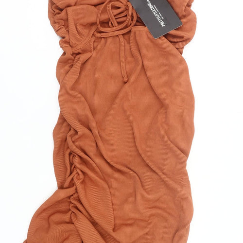 PrettyLittleThing Women’s Brown Ruched Bodycon Midi Dress Size 12