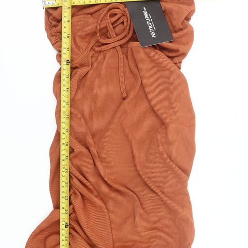 PrettyLittleThing Women’s Brown Ruched Bodycon Midi Dress Size 12