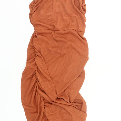 PrettyLittleThing Women’s Brown Ruched Bodycon Midi Dress Size 12