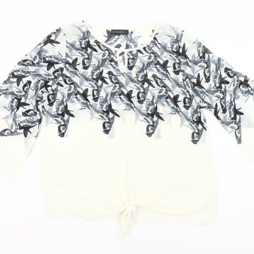 Just Elegance Womens White XL Floral Chiffon Tunic Blouse 3/4 Sleeve