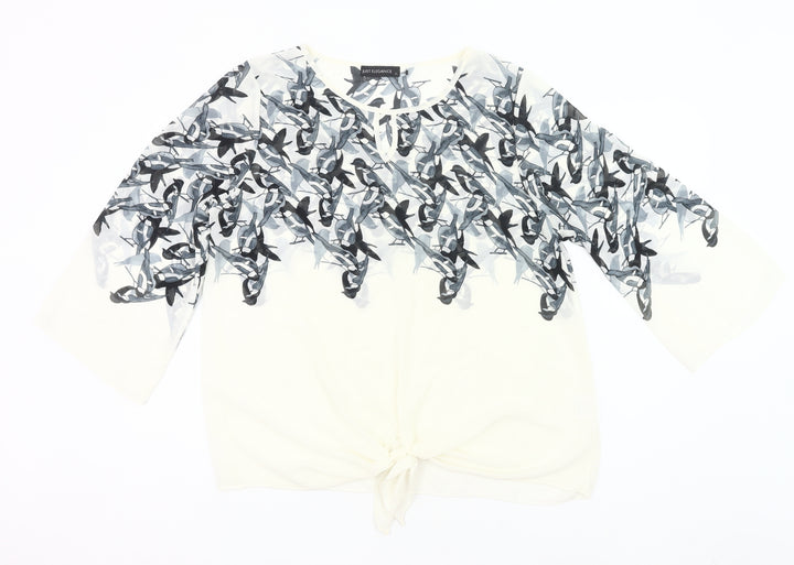 Just Elegance Womens White XL Floral Chiffon Tunic Blouse 3/4 Sleeve
