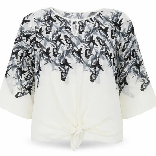 Just Elegance Womens White XL Floral Chiffon Tunic Blouse 3/4 Sleeve