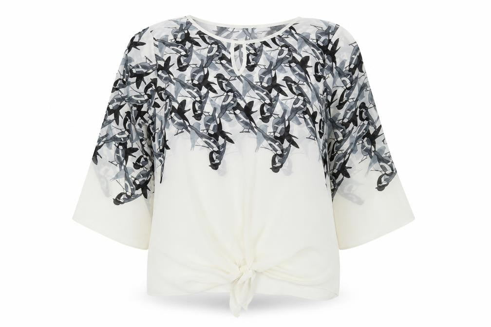 Just Elegance Womens White XL Floral Chiffon Tunic Blouse 3/4 Sleeve