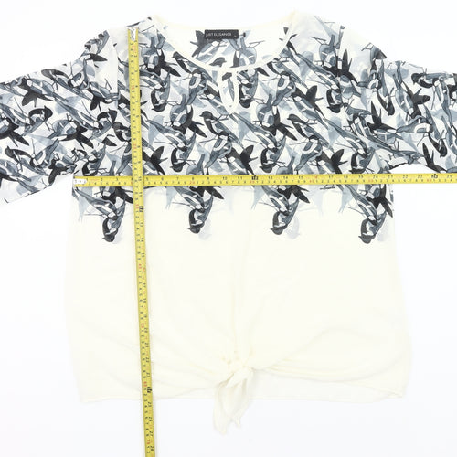 Just Elegance Womens White XL Floral Chiffon Tunic Blouse 3/4 Sleeve