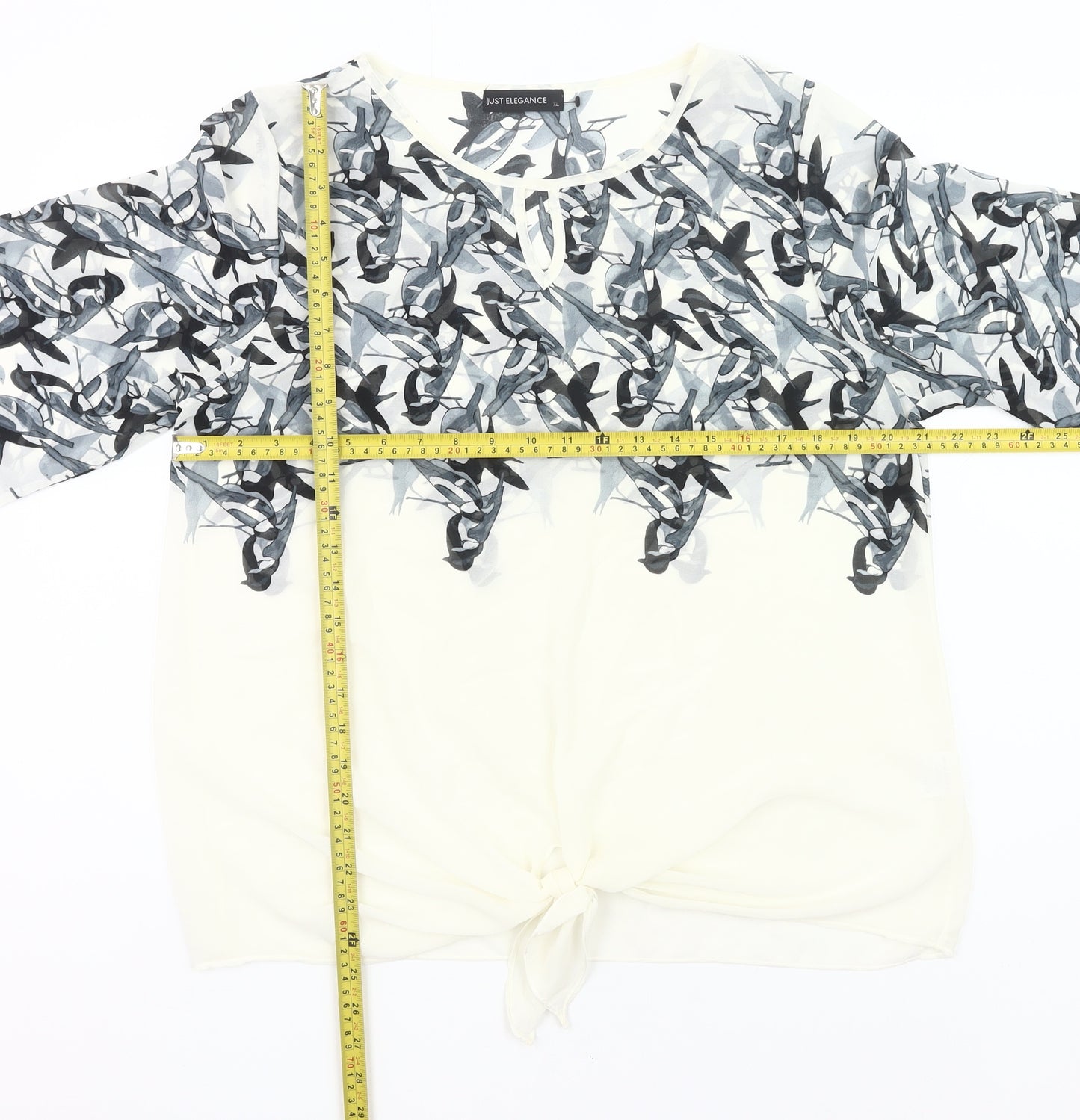 Just Elegance Womens White XL Floral Chiffon Tunic Blouse 3/4 Sleeve
