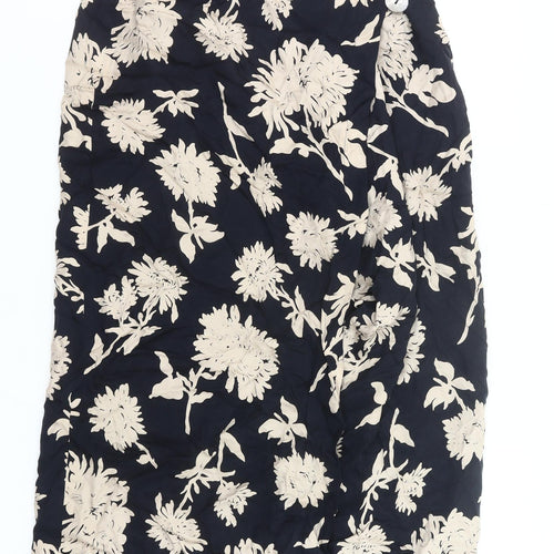Country Casuals Women’s Black Floral Wrap Midi Skirt Size 10 Cupro