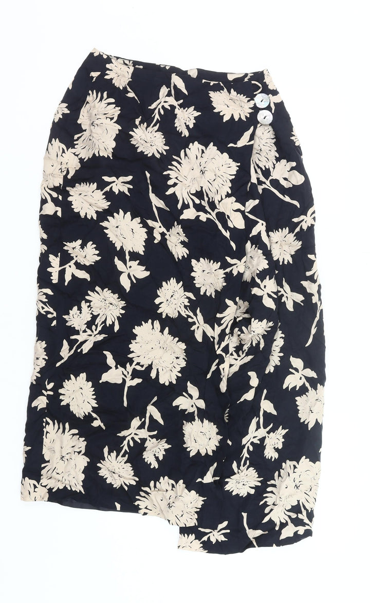 Country Casuals Women’s Black Floral Wrap Midi Skirt Size 10 Cupro