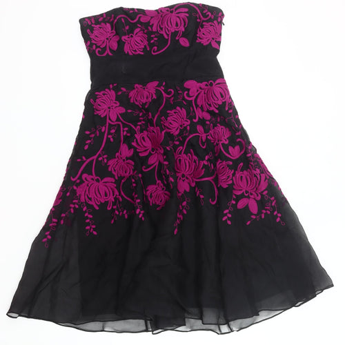Coast Women’s Black Pink Floral Strapless Silk Dress Size 12