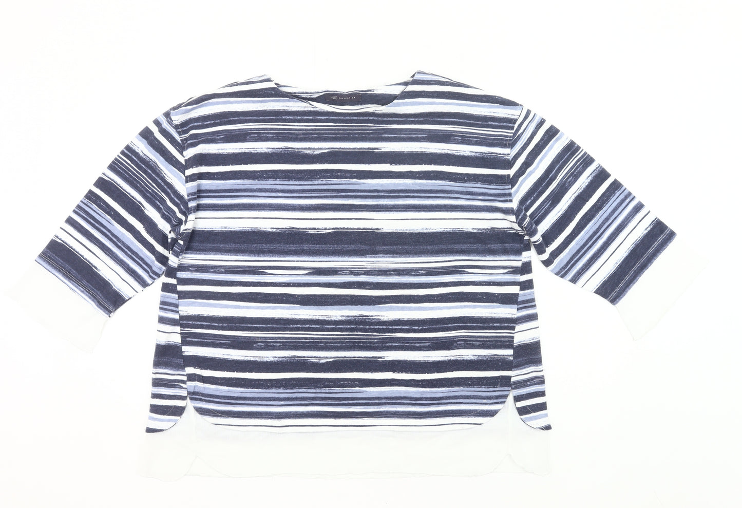 Marks and Spencer Womens Blue Striped T-Shirt UK 18 3/4 Sleeve