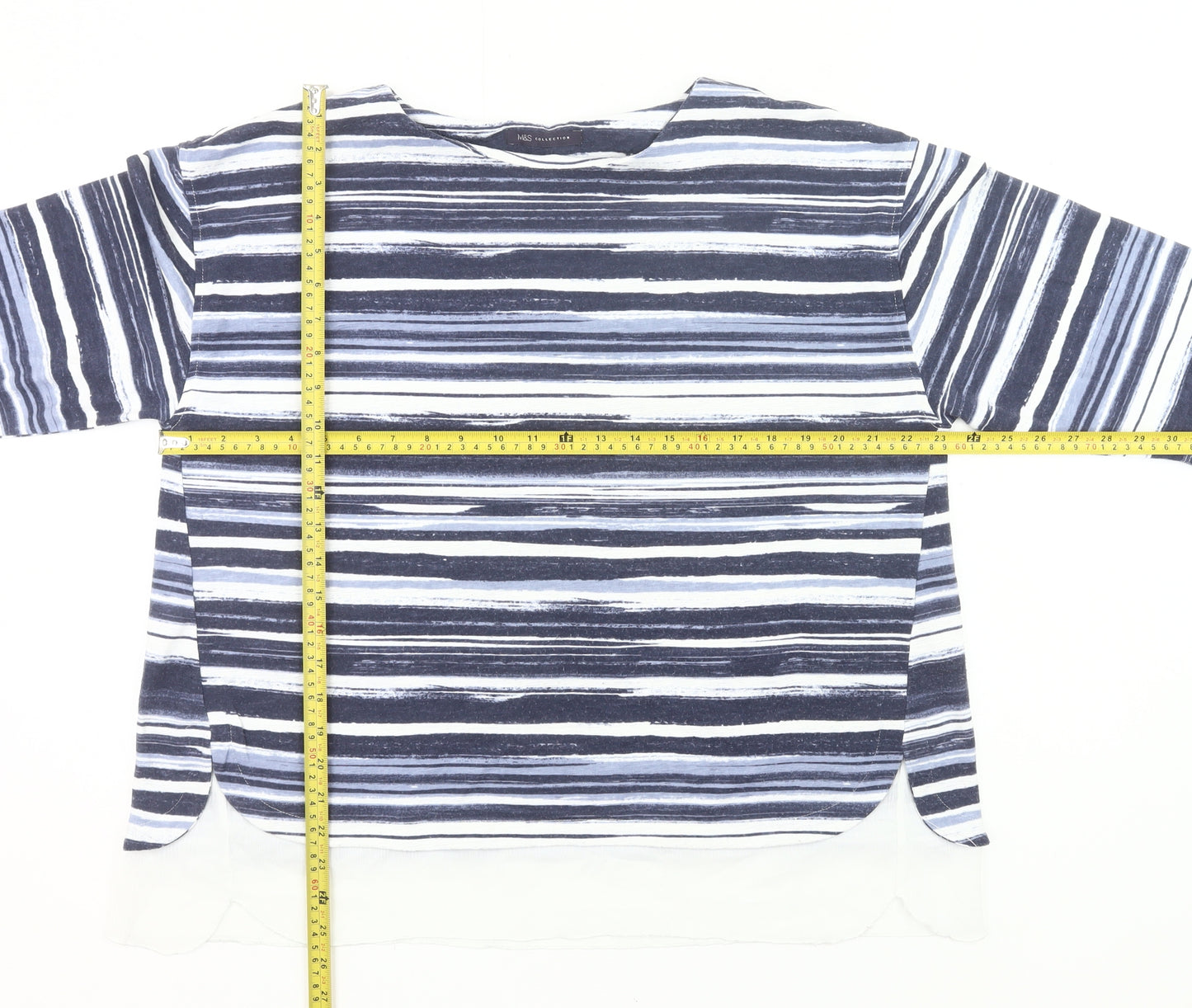Marks and Spencer Womens Blue Striped T-Shirt UK 18 3/4 Sleeve