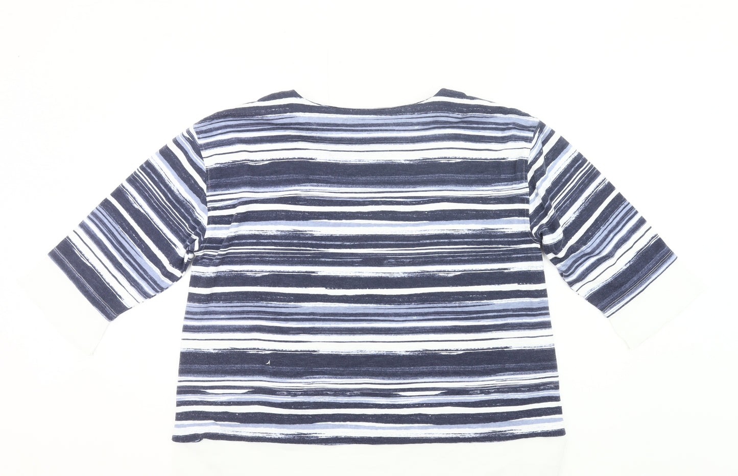 Marks and Spencer Womens Blue Striped T-Shirt UK 18 3/4 Sleeve