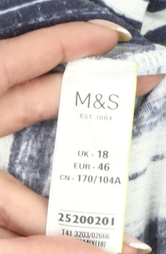 Marks and Spencer Womens Blue Striped T-Shirt UK 18 3/4 Sleeve
