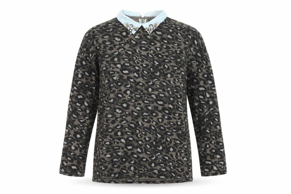 Next Womens Brown Leopard Print Collared Tunic Blouse Size 8