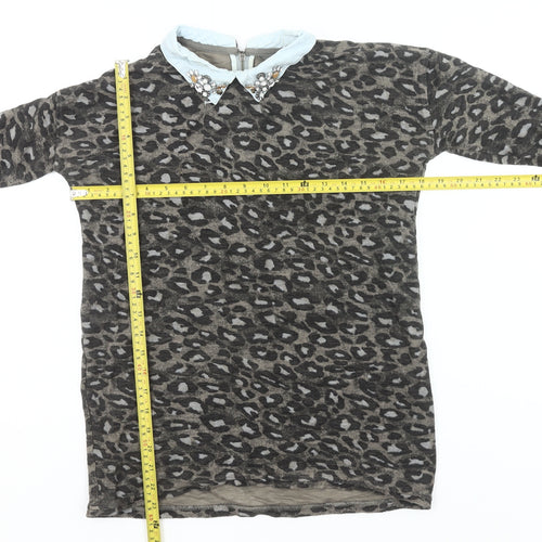 Next Womens Brown Leopard Print Collared Tunic Blouse Size 8