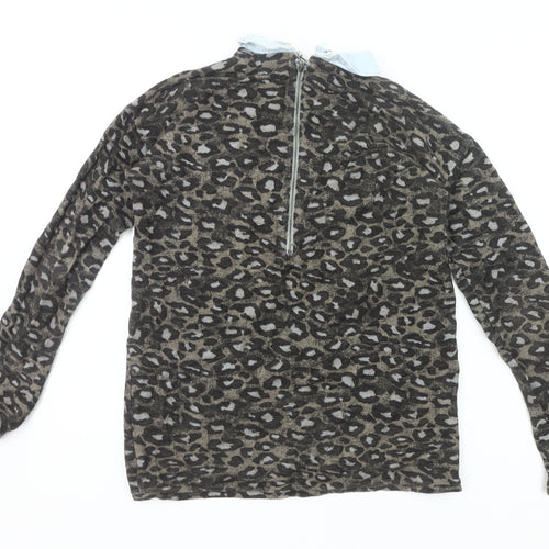Next Womens Brown Leopard Print Collared Tunic Blouse Size 8