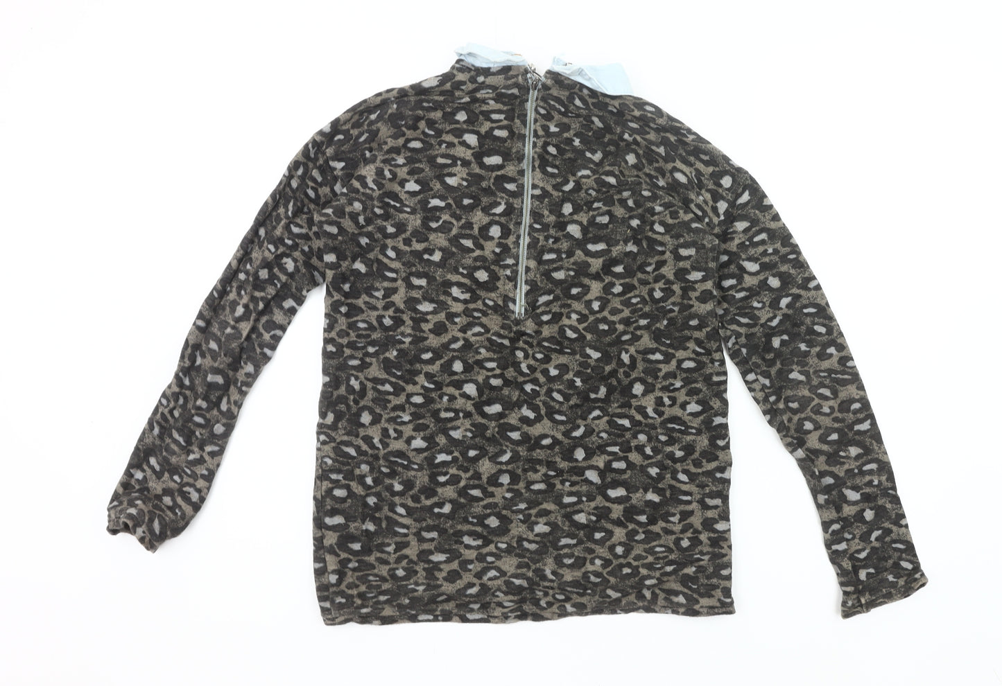 Next Womens Brown Leopard Print Collared Tunic Blouse Size 8