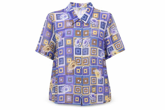 Front view of Eclat Women’s Multicoloured Geometric Floral Blouse, size UK 14