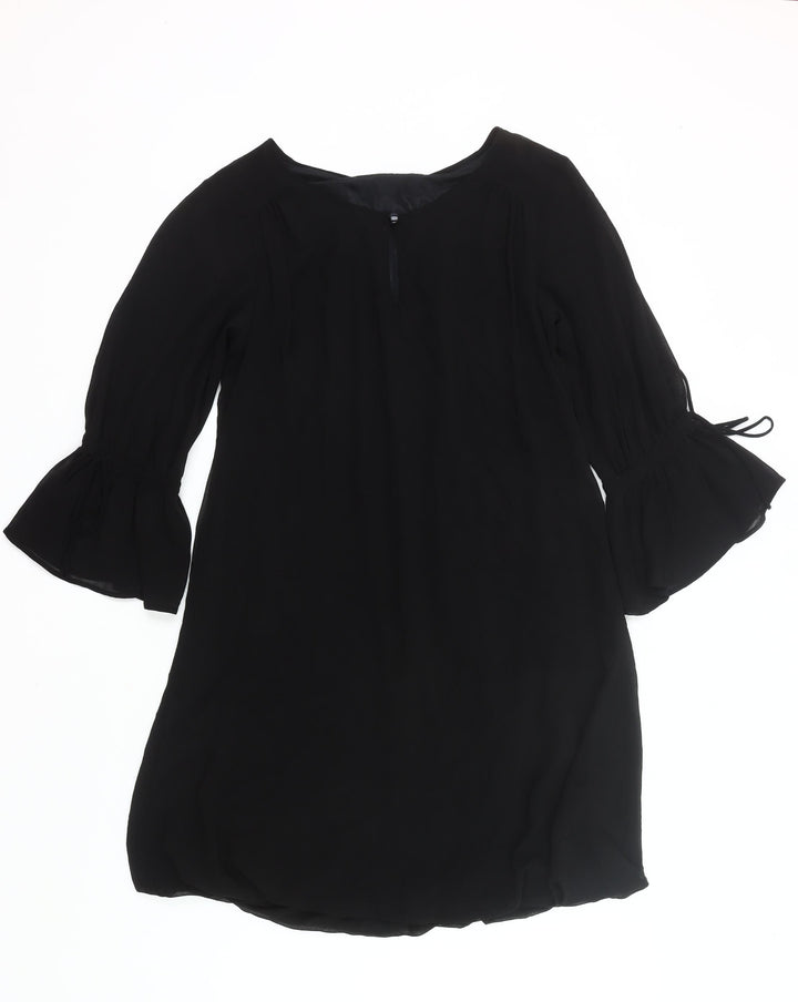 Zara Basic Women Black M Shift Dress 3/4 Bell Sleeve