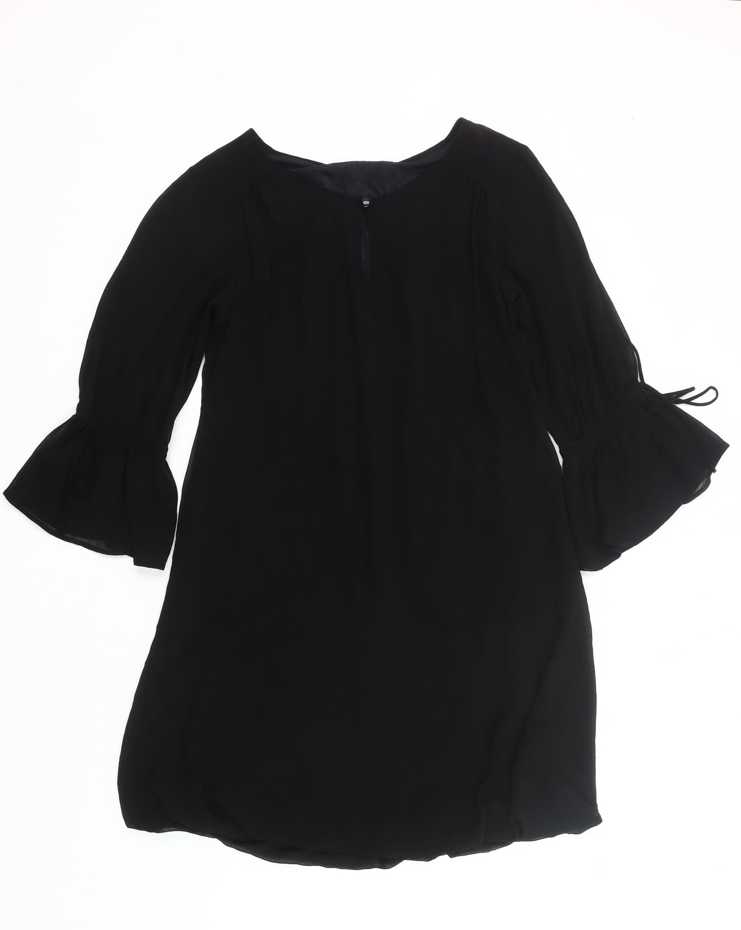 Zara Basic Women Black M Shift Dress 3/4 Bell Sleeve