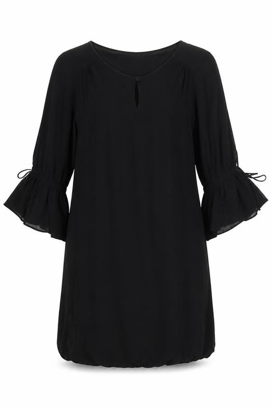 Front view of Zara Basic Women Black M Shift Dress 3/4 Bell Sleeve