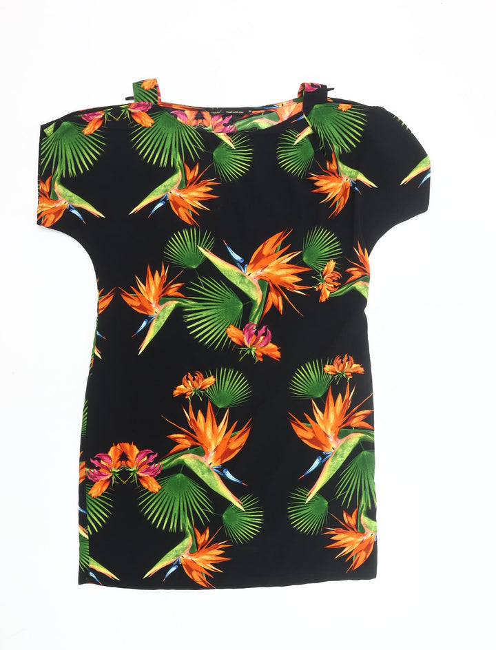 Next Women’s Black Tropical Floral Shift Dress Size M Summer Casual